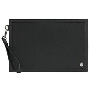 Burberry Grainy Leather Clutch Shoulder Bag Black